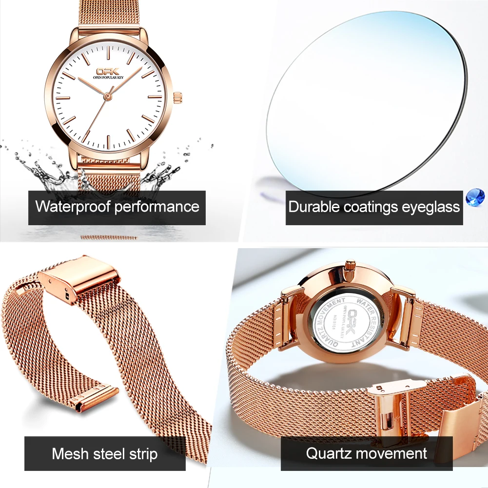 OPK 2021 Ladies Watch Gift Sapphire Mirror 3ATM Waterproof Stainless Steel Strap Fashion Casual Ultra-Thin Simple Quartz Watch 
OPK 2021 Ladies Watch Gift Sapphire Mirror 3ATM Waterproof Stainless Steel Strap Fashion Casual Ultra-Thin Simple Quartz Watch