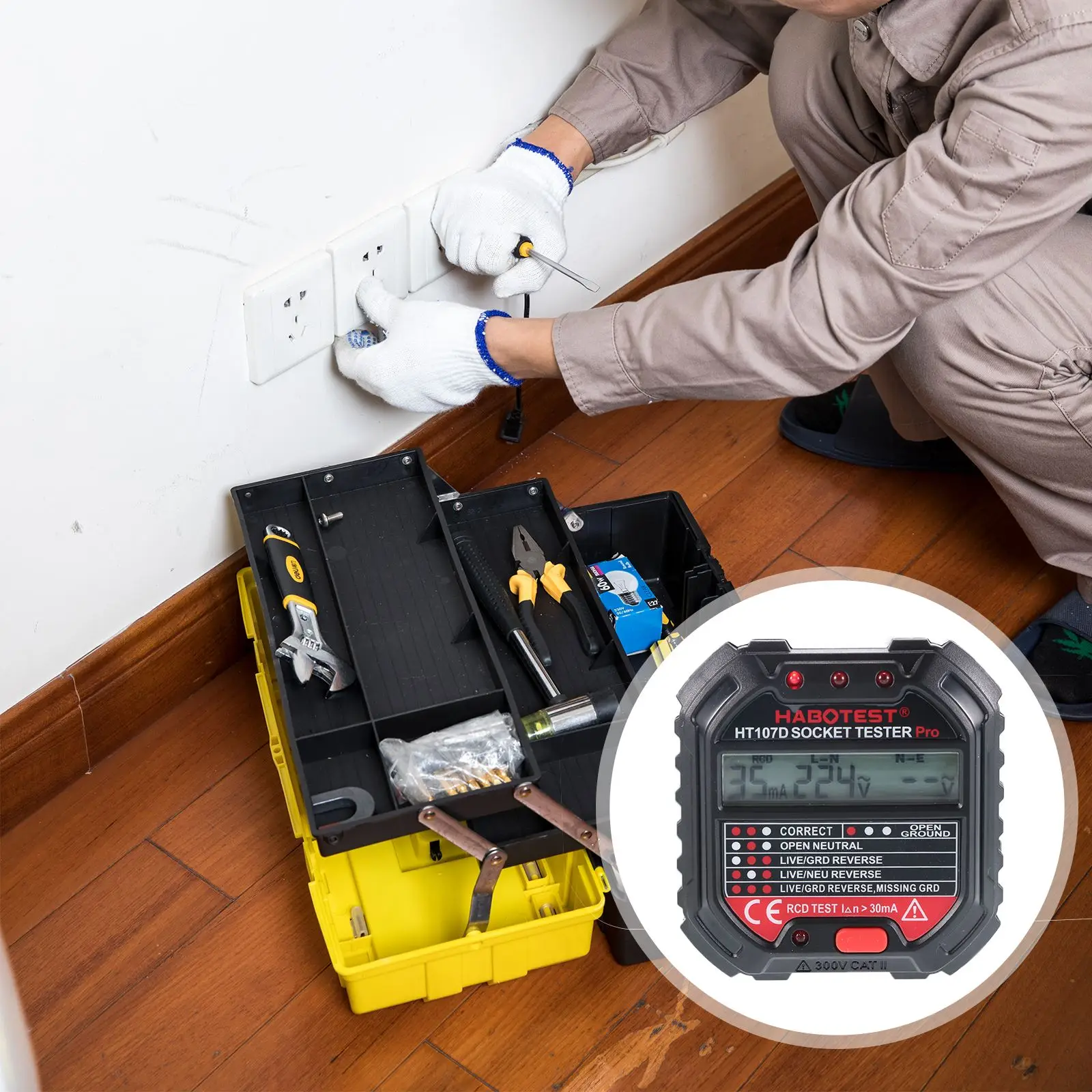 HT107E Socket Tester Voltage Test RCD 30mA Socket Detector UK EU Plug Socket Tester Voltage Detector Breaker Finder
HT107E Socket Tester Voltage Test RCD 30mA Socket Detector UK EU Plug Socket Tester Voltage Detector Breaker Finder
