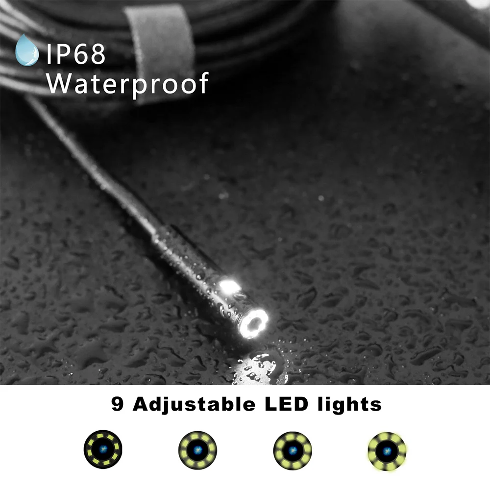 WIFI Borescope Camera 9 LED Dual Lens HD 1080P Snake Tube Rigid Cable IP68 Waterproof Inspection Borescope for iPhone Android
WIFI Borescope Camera 9 LED Dual Lens HD 1080P Snake Tube Rigid Cable IP68 Waterproof Inspection Borescope for iPhone Android
