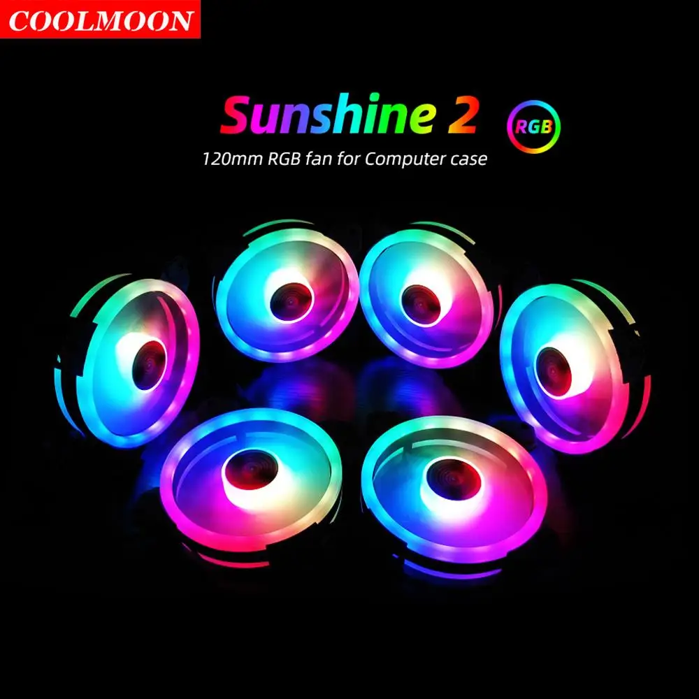 Coolmoon Sunshine II LED RGB 120mm Cooler PC Case Fan Adjust Color 6Pin Cooling Computer Fans 1200RPM Desktop PC Accessories 
Coolmoon Sunshine II LED RGB 120mm Cooler PC Case Fan Adjust Color 6Pin Cooling Computer Fans 1200RPM Desktop PC Accessories