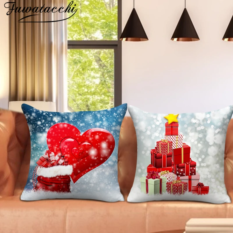 

Fuwatacchi, зимняя наволочка со снежинками, праздничный подарок, наволочки с принтом для домашнего дивана, декоративные наволочки, наволочки 45x45 ...