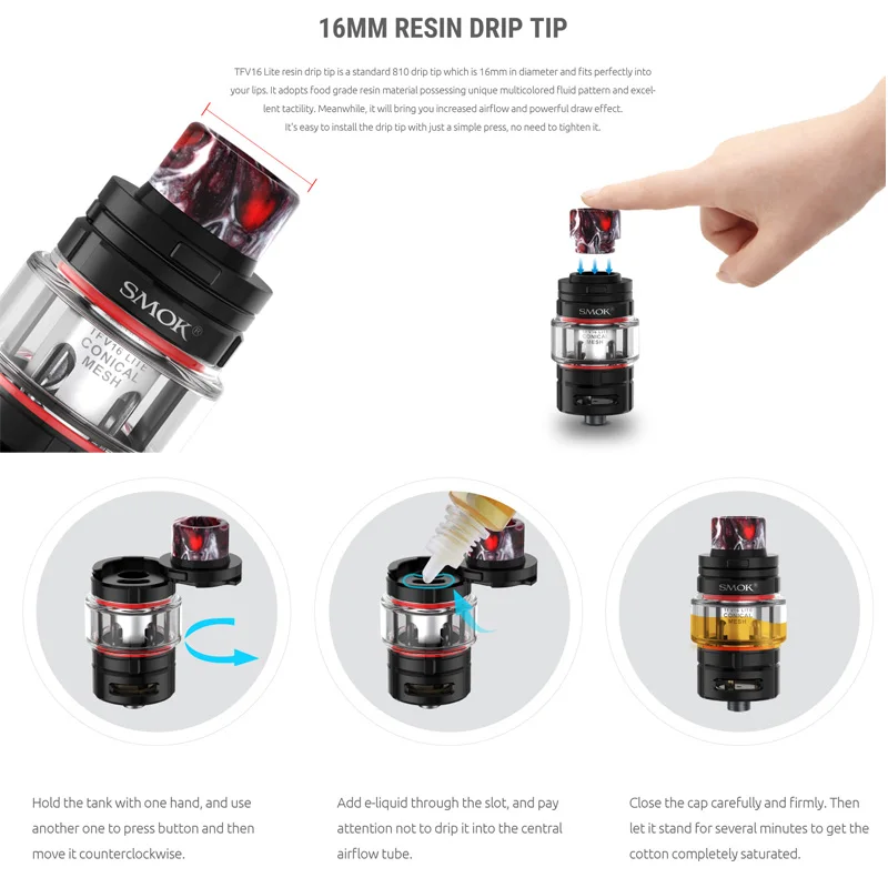 New SMOK TFV16 lite tank with Conical Mesh Coil powered by nexMesh Technology and Dual 5ml capacity 810 resin drip tip | Электроника