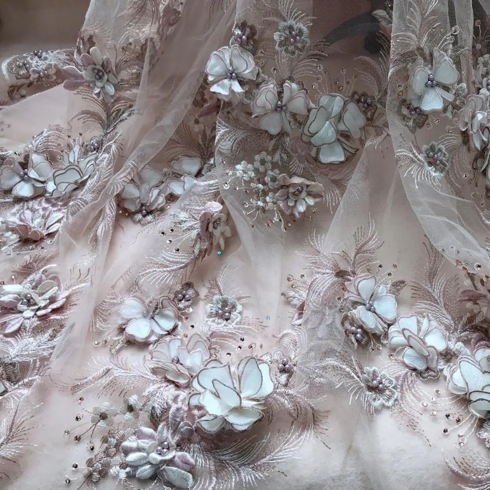 High end 3D Flower Appliques Lace Fabric Embroidery Pearls Beaded Tulle Netting Lace Crafts Materials For Wedding / Party Dress 
High end 3D Flower Appliques Lace Fabric Embroidery Pearls Beaded Tulle Netting Lace Crafts Materials For Wedding / Party Dress