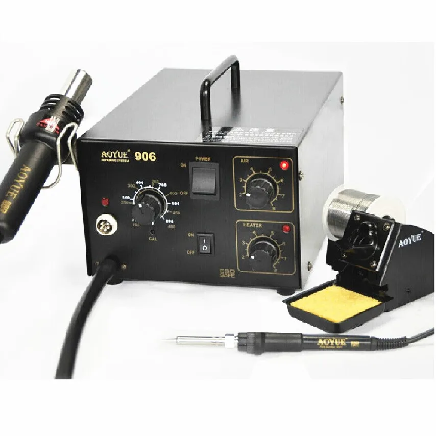 AOYUE 906 2 in 1 Soldering Station Hot Air Gun Solder Iron SMD BGA Rework Desoldering Welding Repair Tools
AOYUE 906 2 in 1 Soldering Station Hot Air Gun Solder Iron SMD BGA Rework Desoldering Welding Repair Tools