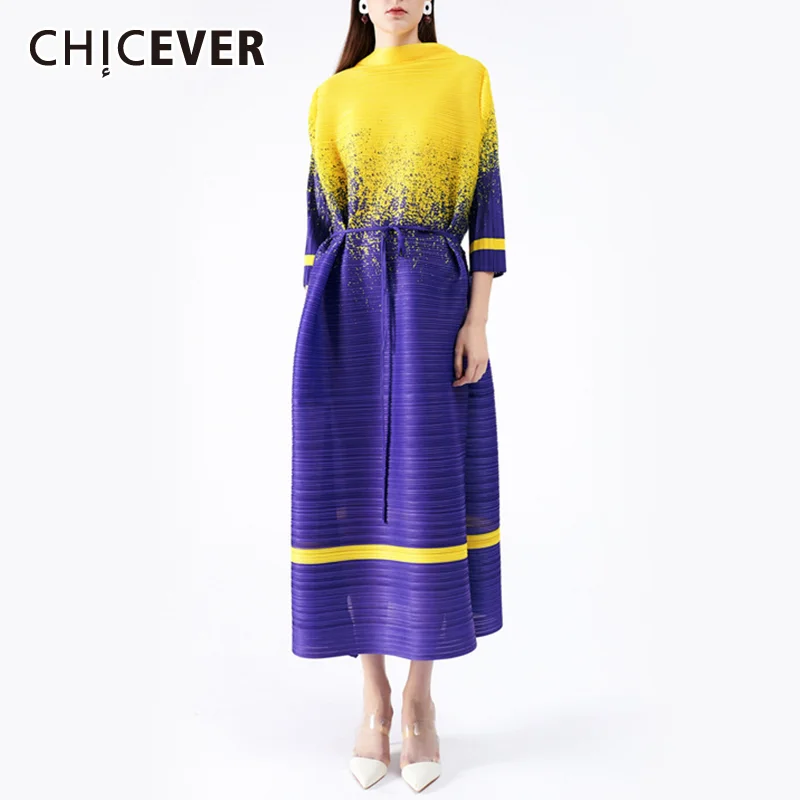 CHICEVER Print Tie Dye Colorblock Dress For Women Round Collar Long Sleeve High Waist Midi Dresses Female Korean Fashion Clothes
CHICEVER Print Tie Dye Colorblock Dress For Women Round Collar Long Sleeve High Waist Midi Dresses Female Korean Fashion Clothes