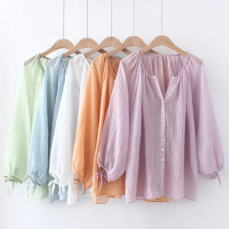 Summer Korean New Large Size Ladies Casual Shirt Candy Color V-Neck Lantern Sleeve Shirt Air-Conditioning Thin Jacket Tops ZH886
Summer Korean New Large Size Ladies Casual Shirt Candy Color V-Neck Lantern Sleeve Shirt Air-Conditioning Thin Jacket Tops ZH886