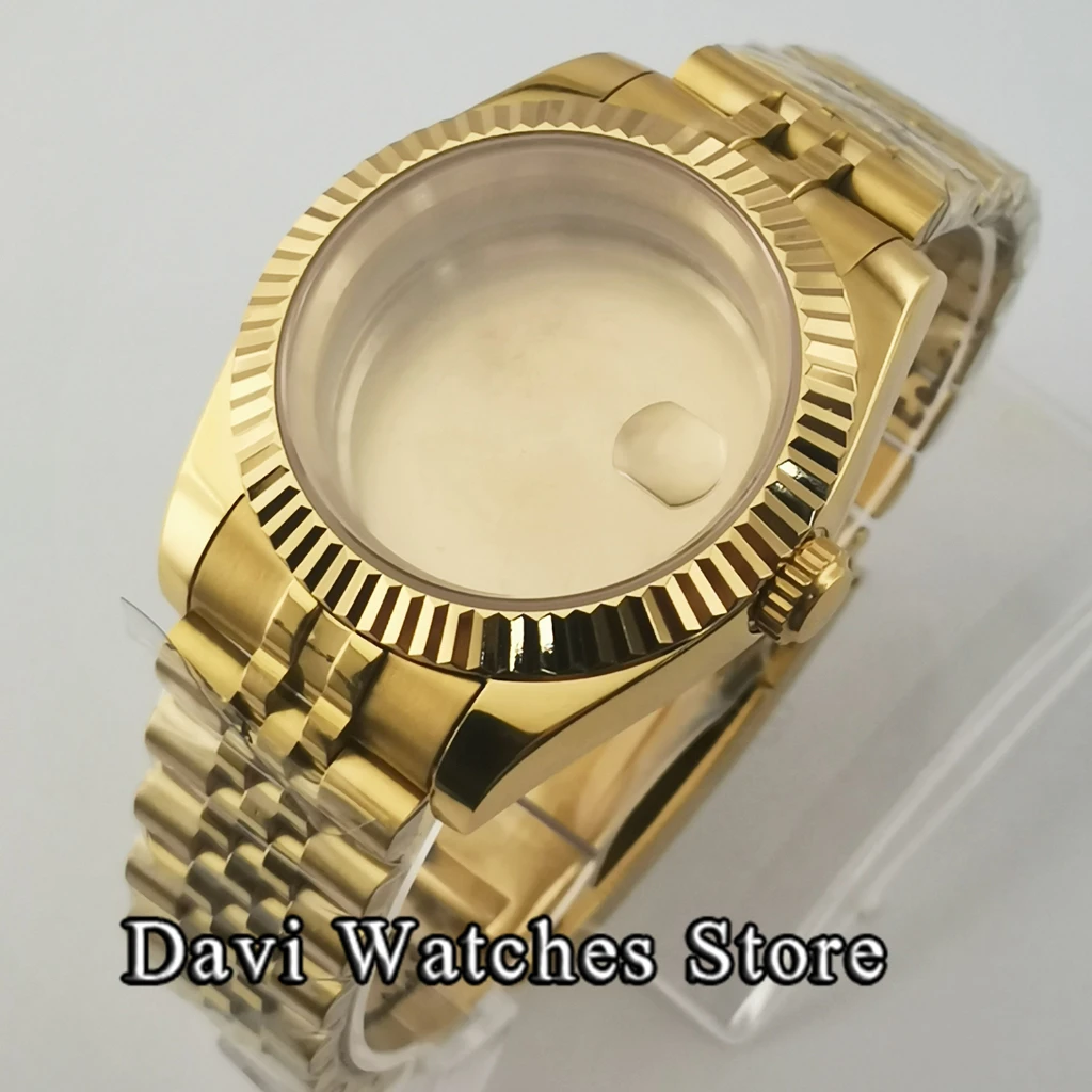 New 40mm Sterile Full Yellow Gold Watch Case Sapphire Glass Steel Jubilee Datejust Ring Fit NH35 NH36 Automatic Movement
New 40mm Sterile Full Yellow Gold Watch Case Sapphire Glass Steel Jubilee Datejust Ring Fit NH35 NH36 Automatic Movement