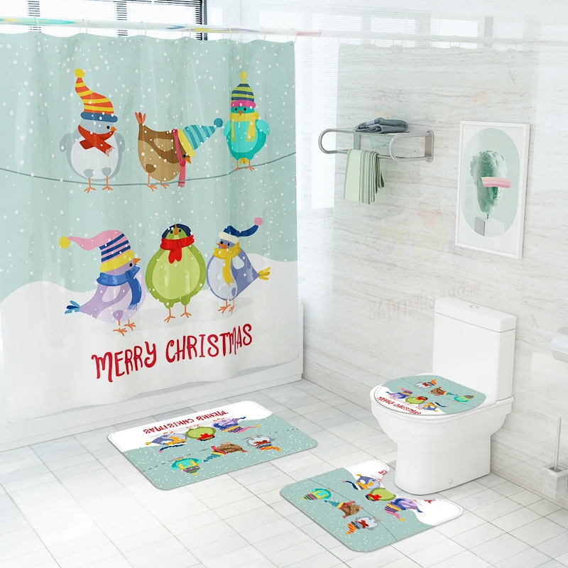 Simple and Cute Printing Snowman Bell Bird Christmas Tree Waterproof Shower Curtain Bathroom Non-Slip Bath Mat Toilet Cover Set
Simple and Cute Printing Snowman Bell Bird Christmas Tree Waterproof Shower Curtain Bathroom Non-Slip Bath Mat Toilet Cover Set