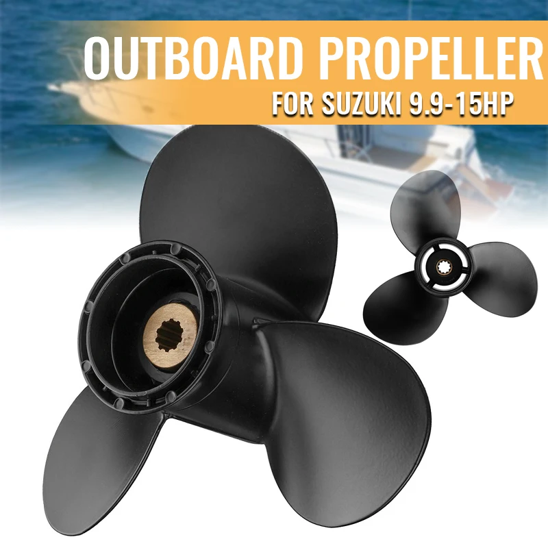 9 1/4 x 11 Aluminum Boat Outboard Propeller For Suzuki 9.9-15HP 58100-93743-019 Aluminium Alloy Black 3 Blades 10 Spline Tooth
9 1/4 x 11 Aluminum Boat Outboard Propeller For Suzuki 9.9-15HP 58100-93743-019 Aluminium Alloy Black 3 Blades 10 Spline Tooth