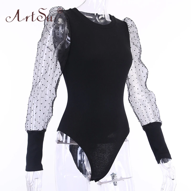 ArtSu Women Sexy Black Bodysuit Streetwear O-Neck Patchwork Long Sleeve Mesh Polka Dot Print Body Top Casual Overalls 2019
ArtSu Women Sexy Black Bodysuit Streetwear O-Neck Patchwork Long Sleeve Mesh Polka Dot Print Body Top Casual Overalls 2019