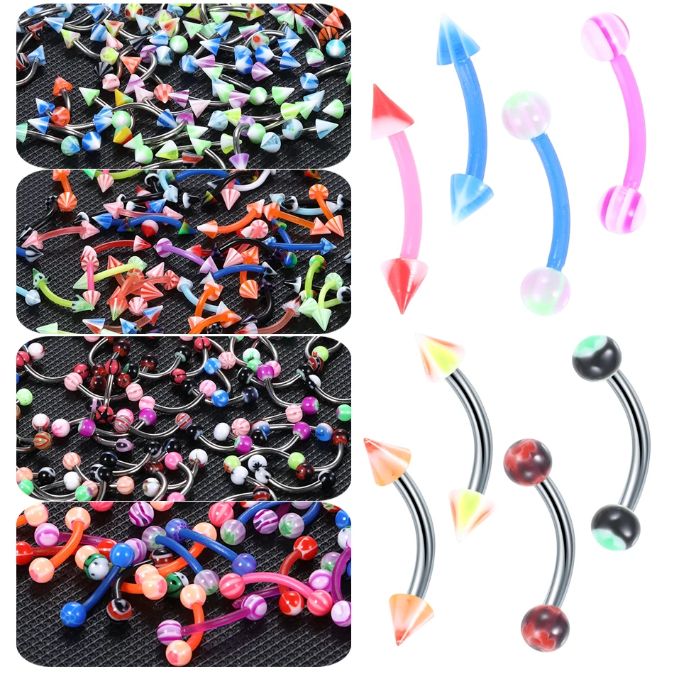 60Pcs Acrylic Balls Eyebrow Piercing Stud Earrings Steel Bar Curved Barbell Piercing Banana Labret Stud Universal Body Jewelry
60Pcs Acrylic Balls Eyebrow Piercing Stud Earrings Steel Bar Curved Barbell Piercing Banana Labret Stud Universal Body Jewelry