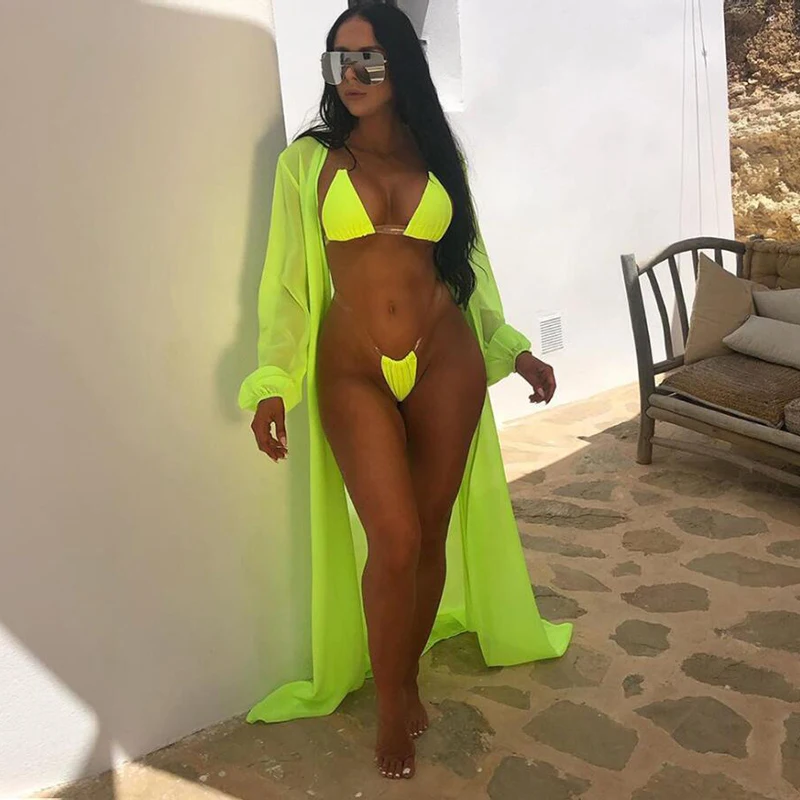 Pure Color Women Bikinis + Long Sleeve Blouse Three Piece Swimsuit Summer Beach Wear Sexy Three Piece Swim Set
Pure Color Women Bikinis + Long Sleeve Blouse Three Piece Swimsuit Summer Beach Wear Sexy Three Piece Swim Set