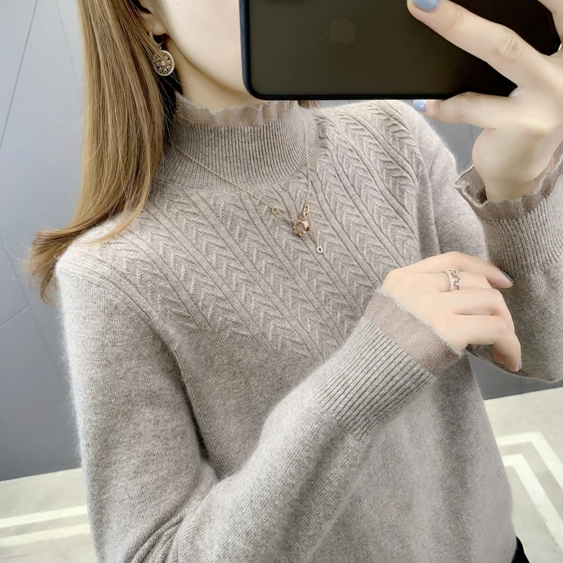 Spring and autumn new base coat women lace half high neck wavy women's sweater Pullover autumn sweater
Spring and autumn new base coat women lace half high neck wavy women's sweater Pullover autumn sweater