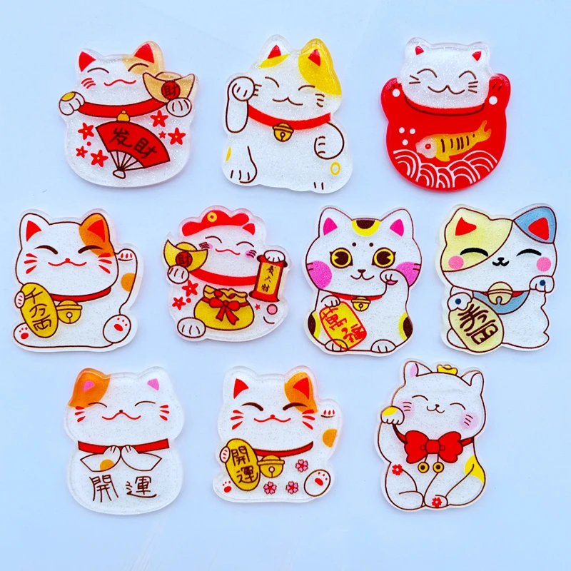 

10 милых мультяшных персонажей Zhaocai, серия кошек, акриловые кавайные аксессуары для скрапбукинга с плоским дном 046