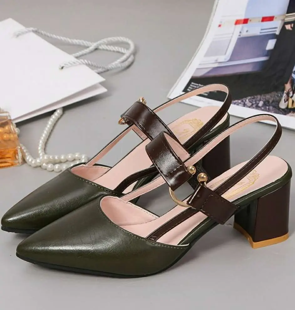 2019 spring hollow coarse sandals high-heeled shallow mouth pointed pumps shoes women Female sexy high heels large size mujer