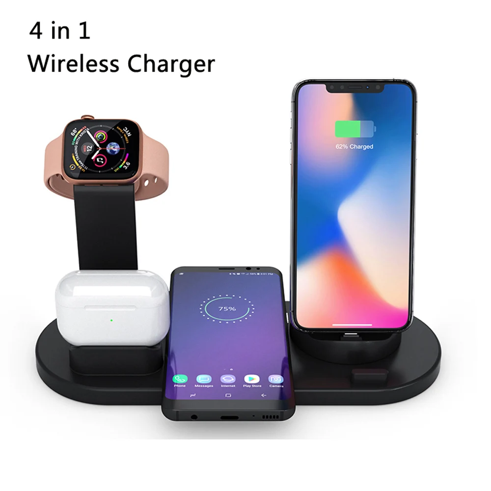 

10W Qi Wireless Charger Dock Station 4 in 1 wireless charging wireless chargers phone carregadores sem fio cargador inalambrico