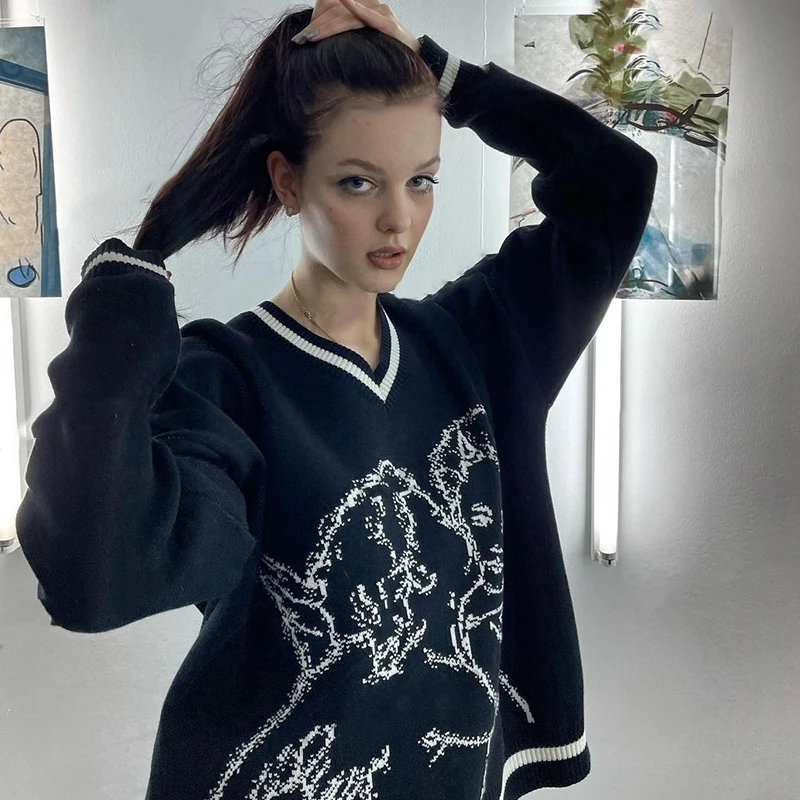 Sweaters Women Streetwear Knitted Pullover Cupid Jacquard Fashion Hip Hop Spring Autumn Harajuku Oversized Loose Outwear Jumper
Sweaters Women Streetwear Knitted Pullover Cupid Jacquard Fashion Hip Hop Spring Autumn Harajuku Oversized Loose Outwear Jumper