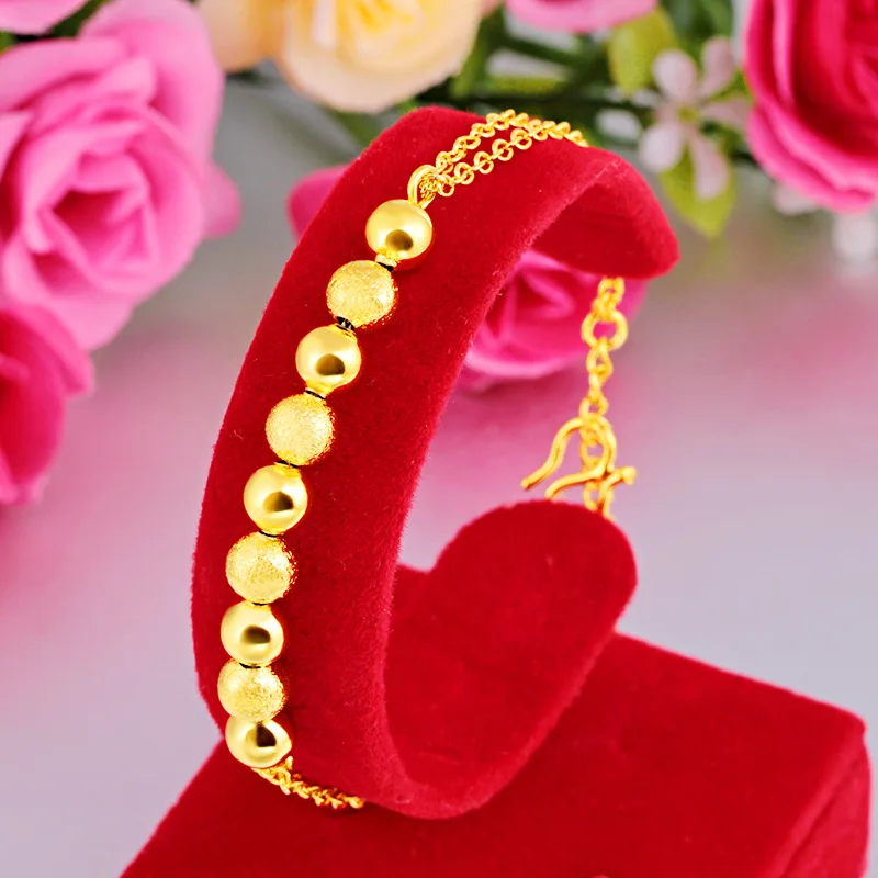 24K gold-plated frosted round bead bracelet women's long-lasting color imitation gold coin jewelry fashion gold bracelet
24K gold-plated frosted round bead bracelet women's long-lasting color imitation gold coin jewelry fashion gold bracelet