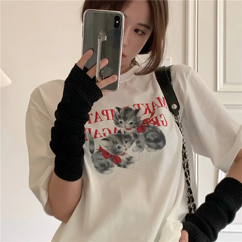 2021 spring and summer new cute red ribbon cat letters loose short-sleeved tee shirt women
2021 spring and summer new cute red ribbon cat letters loose short-sleeved tee shirt women