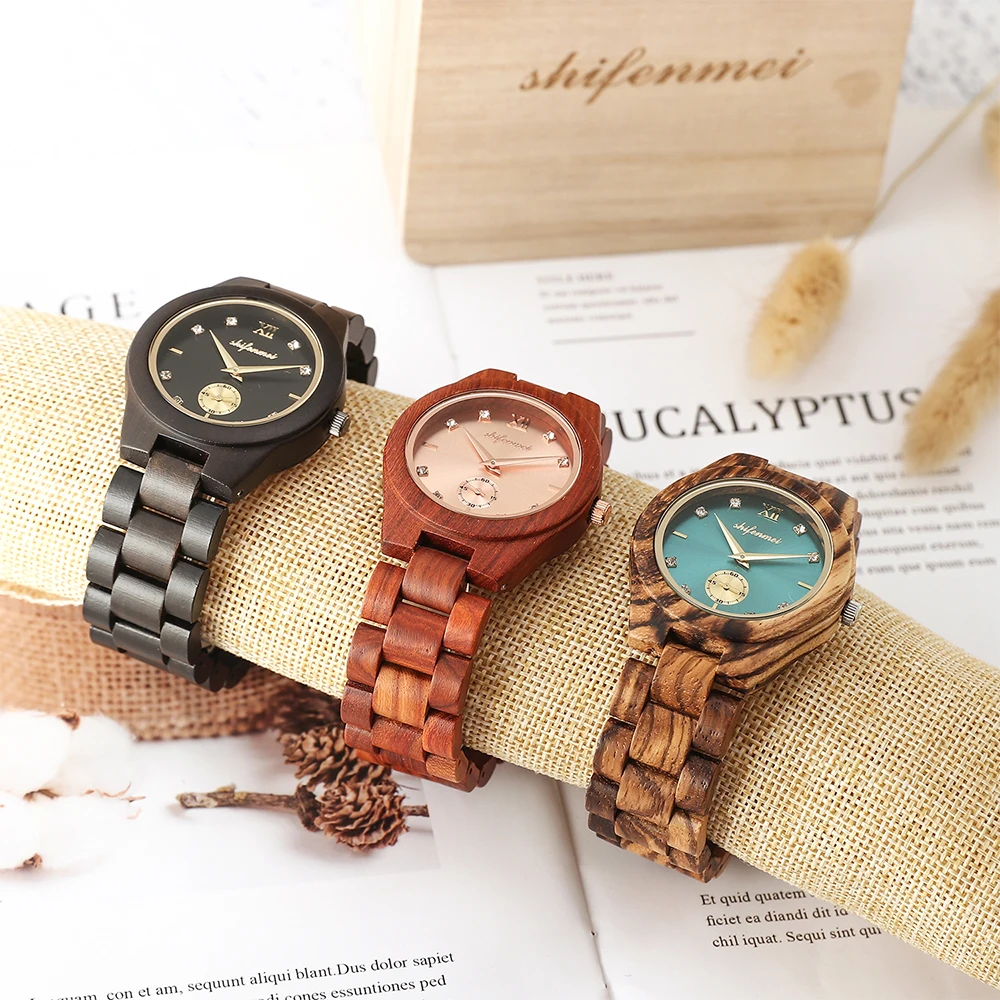 Shifenmei Woman Watch 2019 Wooden Top Luxury Brand Quartz Ladies Watches Full Bamboo Wood Clock for Women zegarek damski | Наручные часы
