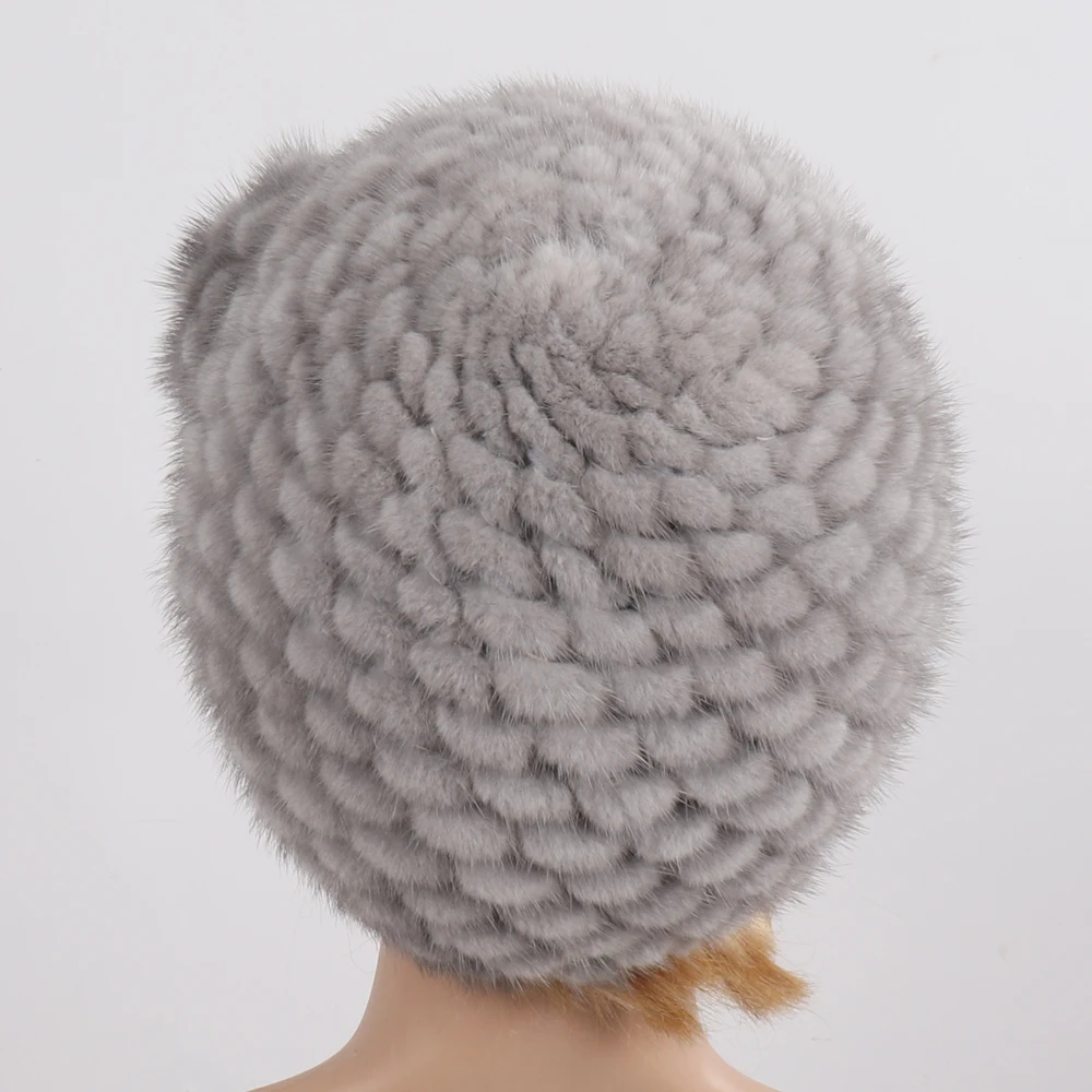 Шапка-бомбер для женщин зимняя шапка ручной вязки из натурального меха норки