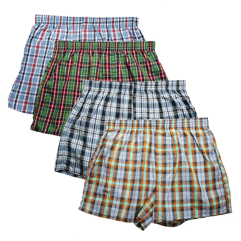 

High Quality Brand 4-Pack Men's Boxer Shorts Woven Cotton 100% Classic Plaid Combed Male Underpant Loose Breathable Oversize