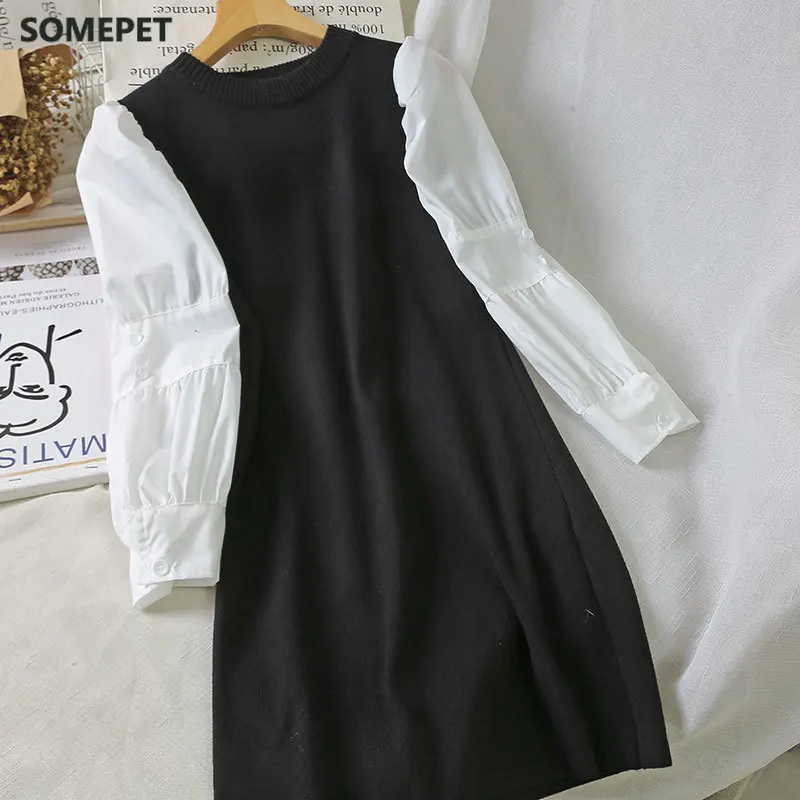 Colorblock Long Sleeve Package Hip Mini Dress Sweet Women Loose Casual Puff Sleeve Pullover Sweater Dresses
Colorblock Long Sleeve Package Hip Mini Dress Sweet Women Loose Casual Puff Sleeve Pullover Sweater Dresses
