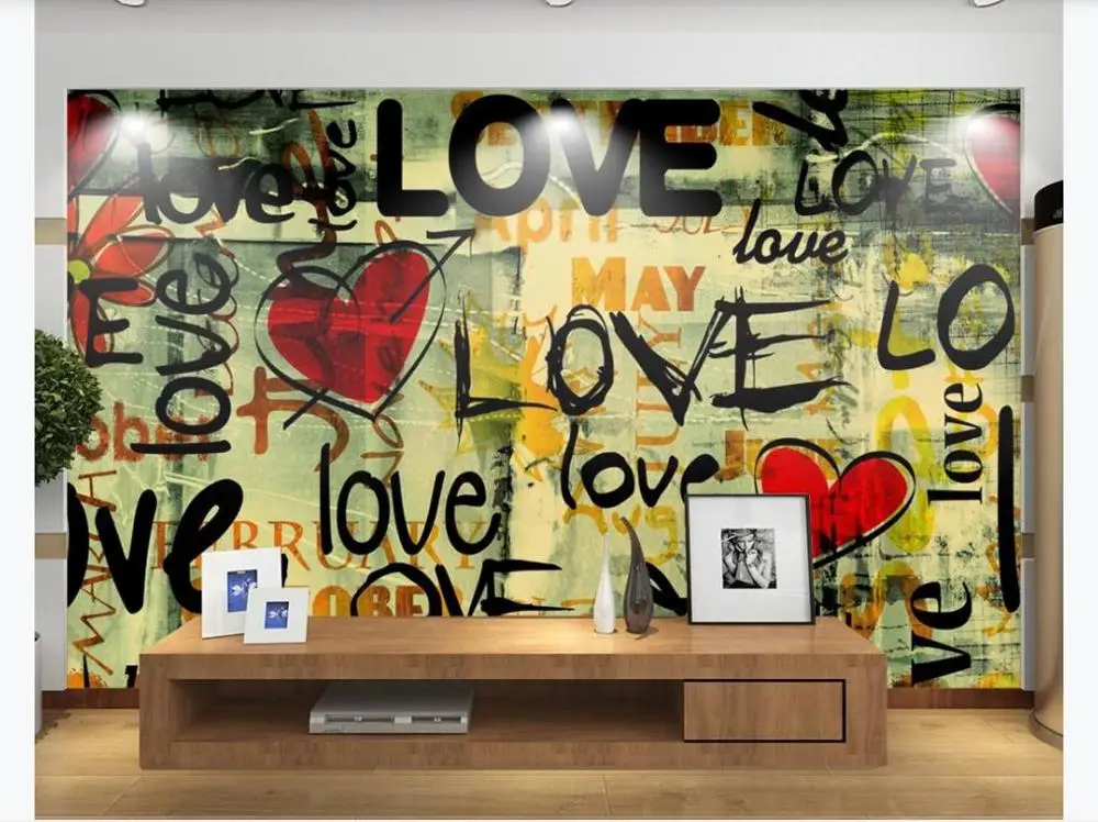 

Custom Any Size Hand drawn love letters graffiti Mural Living room Sofe TV background Home Decor Wallpaper For Walls 3D