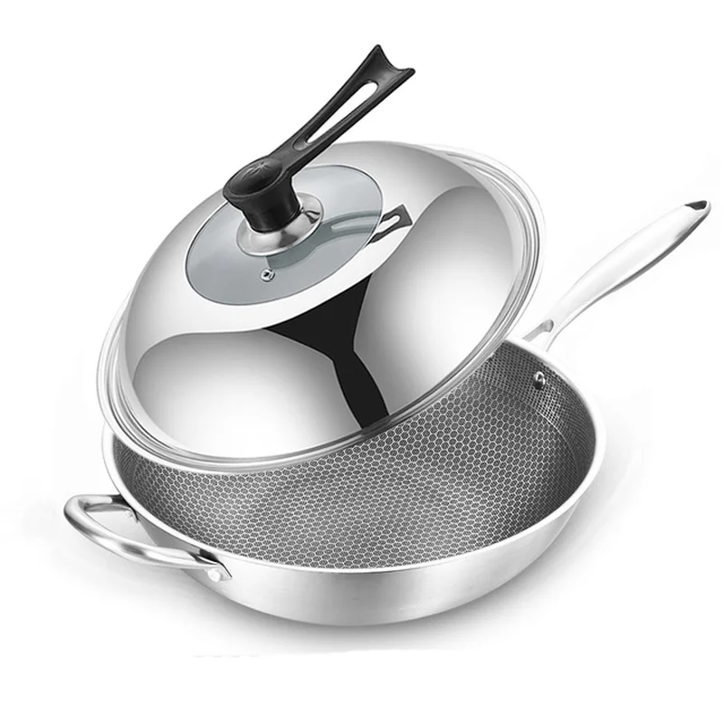 Stainless steel wok Uncoated non-stick pan Induction compatible kitchen frying pan Suitable for gas stove and induction cooker
Stainless steel wok Uncoated non-stick pan Induction compatible kitchen frying pan Suitable for gas stove and induction cooker