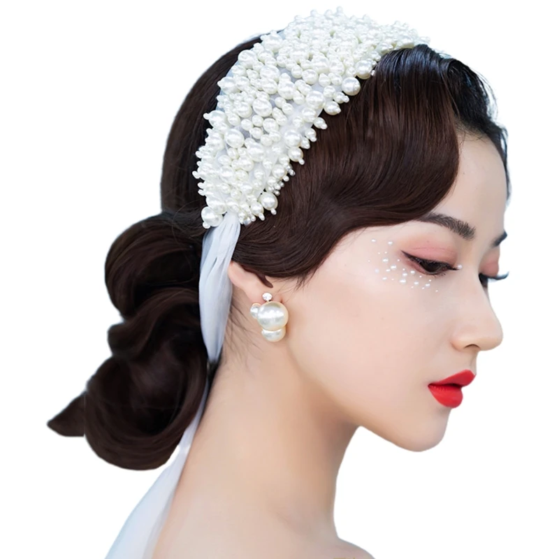 Women Wedding Handmade Beading Wide Headband Bridal Full Imitation Pearl Hairband Mesh Ribbon Jewelry Chain Headdress
Women Wedding Handmade Beading Wide Headband Bridal Full Imitation Pearl Hairband Mesh Ribbon Jewelry Chain Headdress