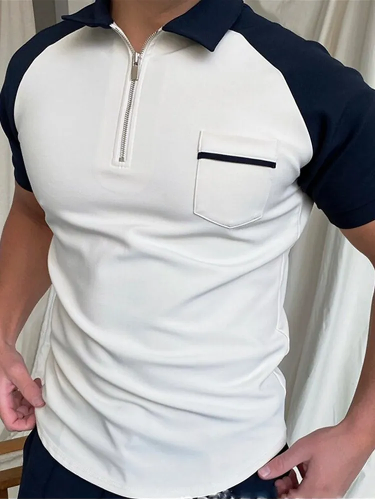 2021 Men Polo Shirts Casual Patchwork Turn-down Collar Zipper Design Summer Fashion Short Sleeve Tops Harajuku Mens Streetwear
2021 Men Polo Shirts Casual Patchwork Turn-down Collar Zipper Design Summer Fashion Short Sleeve Tops Harajuku Mens Streetwear