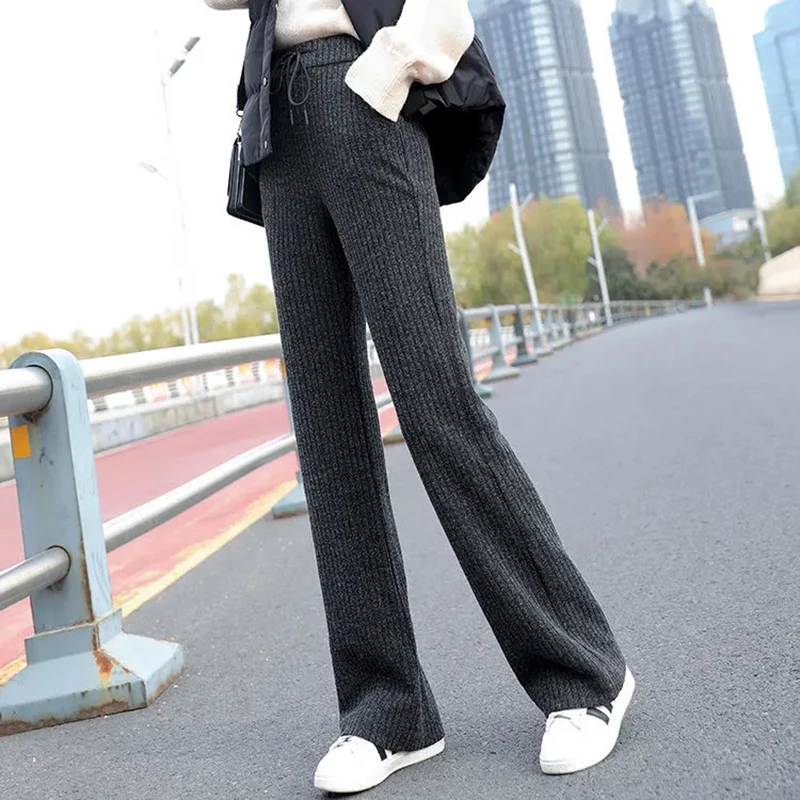 Stretch Knitted Wide Leg Pants For Women Drawstring High Waist Solid Long Pants Casual Baggy Straight Trousers Office Lady
Stretch Knitted Wide Leg Pants For Women Drawstring High Waist Solid Long Pants Casual Baggy Straight Trousers Office Lady