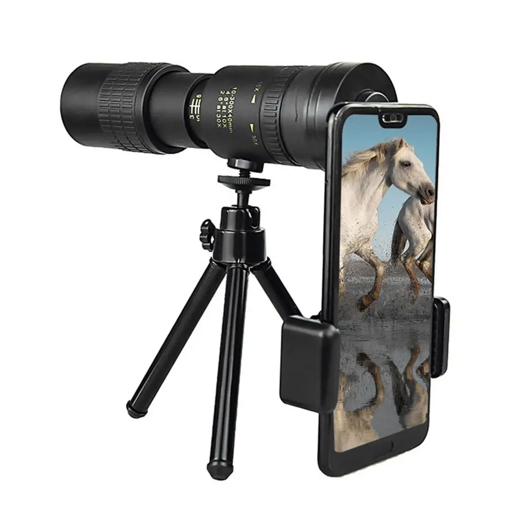 4K 10-300X40MM Monocular High Power Monocular Scope With Phone Adapter Tripod For Bird Watching Traveling Concert Sports Game
4K 10-300X40MM Monocular High Power Monocular Scope With Phone Adapter Tripod For Bird Watching Traveling Concert Sports Game