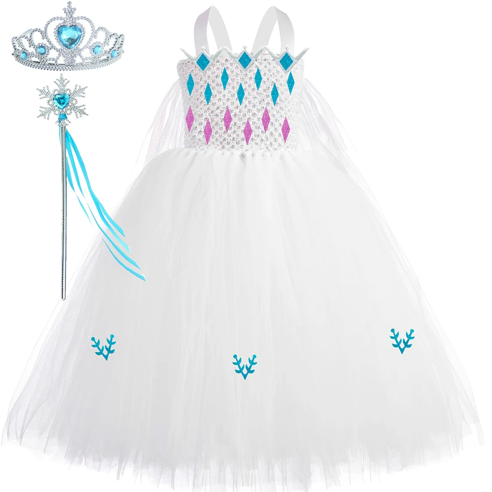 

White Snow Queen Elsa Princess Dress Gown for Girls Kids Cosplay Halloween Costumes Toddler Girl Tutu Fancy Dresses with Cloak