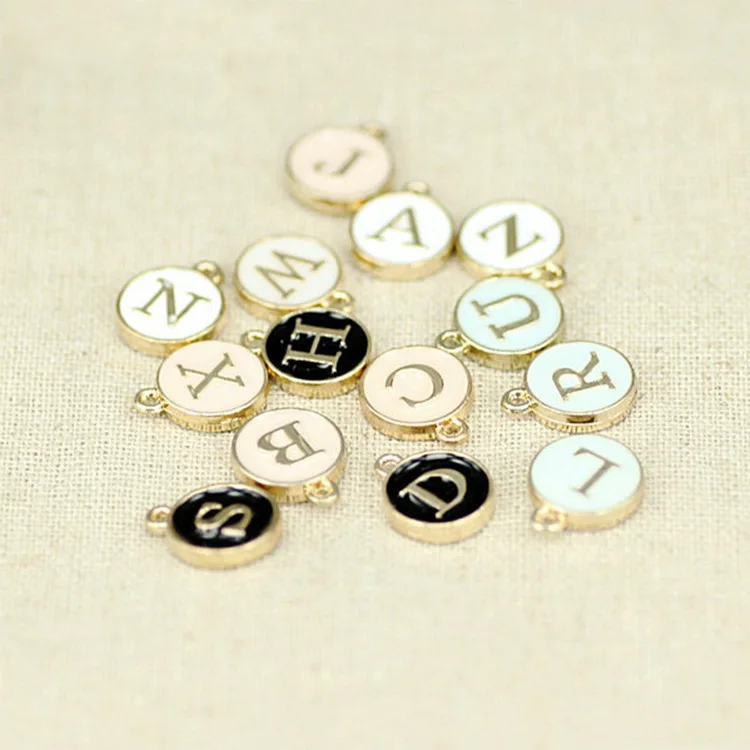 

26pcs 12*15mm Round Gold Enamel Alphabet Charms Color Capital Letter Beads Initial Pendants Alloy Jewelry Making Accessories DIY
