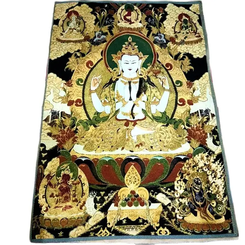 Тибетский Будда вышивка танка шелковая Непал (черный) четыре стены guanyin живопись |