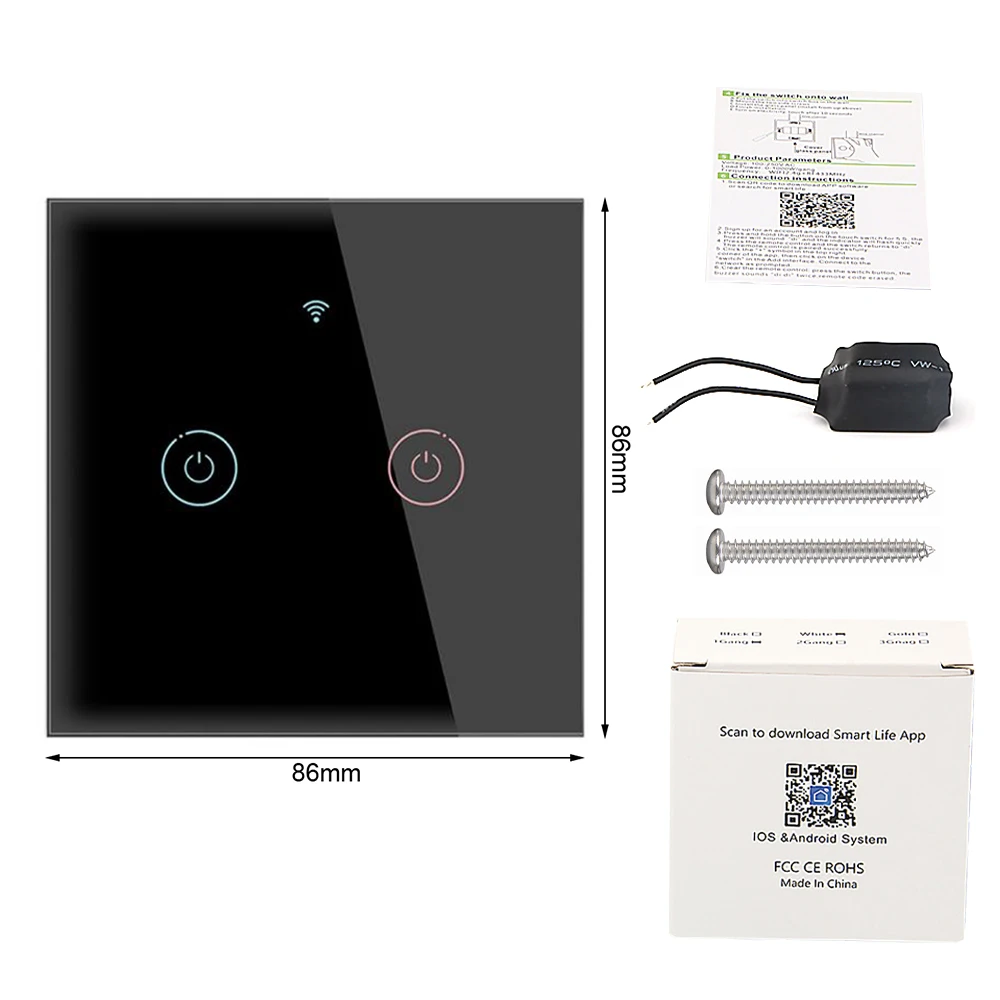 WIFI Smart Touch Switch 110V-240V Smart Life 1/2/3 Gang Wall Light Switch Panel for Google Home Tuya WiFi for Amazon Alexa
WIFI Smart Touch Switch 110V-240V Smart Life 1/2/3 Gang Wall Light Switch Panel for Google Home Tuya WiFi for Amazon Alexa