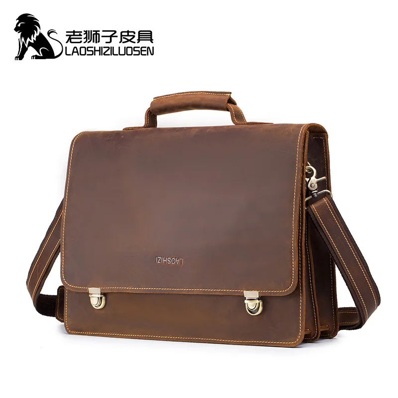 

Laoshizi Men's Briefcases Laptop Bag Leather Lawyer/office Bags Messenger Bags Men's Crazy Horse Leather Briefcases Business Bag