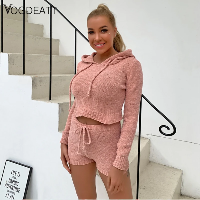 Knitted Hooded Two Piece Set Female Pockets Long Sleeves Crop Top Bodycon Shorts 2 Piece Set Autumn Winter Fashion Tracksuit
Knitted Hooded Two Piece Set Female Pockets Long Sleeves Crop Top Bodycon Shorts 2 Piece Set Autumn Winter Fashion Tracksuit