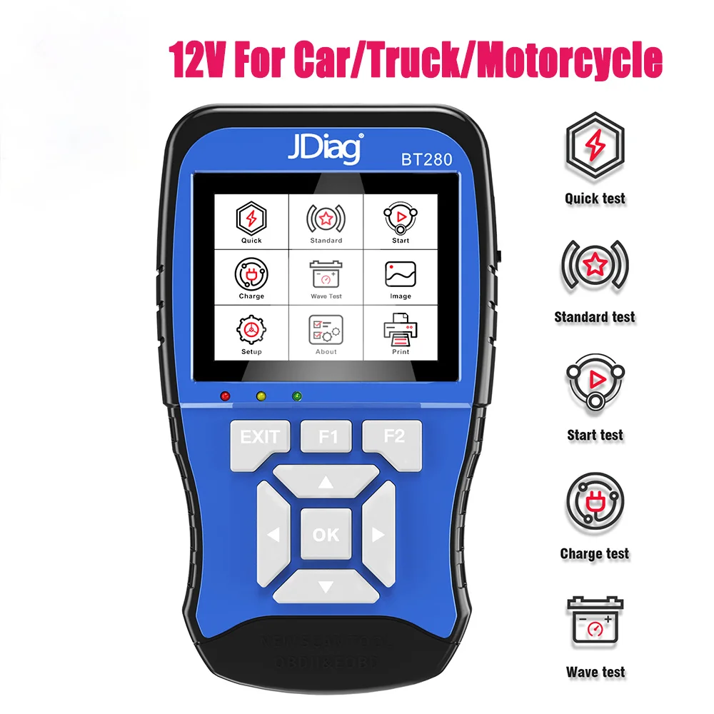 JDiag BT280 12V For Car/Truck/Motorcycle Car Bettery Tester Car Diagnostic Tool OBD Automotive Battery Analyzer OBD2 Code Reader
JDiag BT280 12V For Car/Truck/Motorcycle Car Bettery Tester Car Diagnostic Tool OBD Automotive Battery Analyzer OBD2 Code Reader