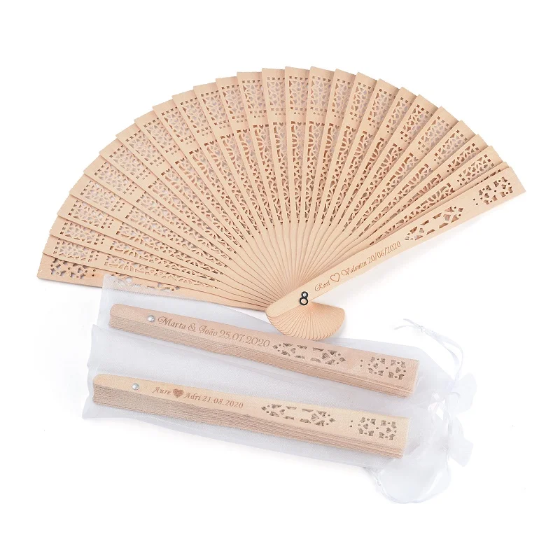

20Pcs Personalized Carved Folding Fanswedding Party Giftsbaby Showershome Decoration Wooden Fans, Wedding Supplies Customization