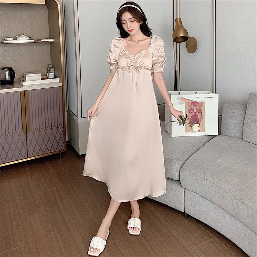 FZSLCYIYI Autumn Spring Sexy Puff Sleeve Satin Nightdress Women's Fashion Palace French Sleepwear Nightgown Homewear
FZSLCYIYI Autumn Spring Sexy Puff Sleeve Satin Nightdress Women's Fashion Palace French Sleepwear Nightgown Homewear