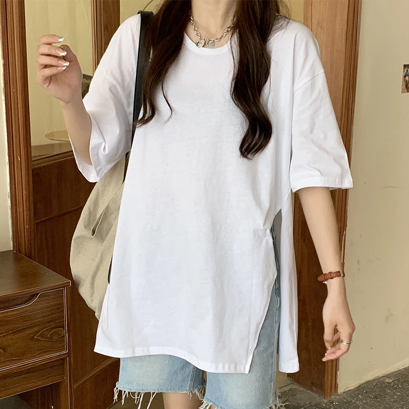 Summer New Cotton T Shirt Women Loose O Neck Slim Thin Slit Short Sleeve Tops Femme Solid Casual Simple Basic Tee T-Shirt Female
Summer New Cotton T Shirt Women Loose O Neck Slim Thin Slit Short Sleeve Tops Femme Solid Casual Simple Basic Tee T-Shirt Female