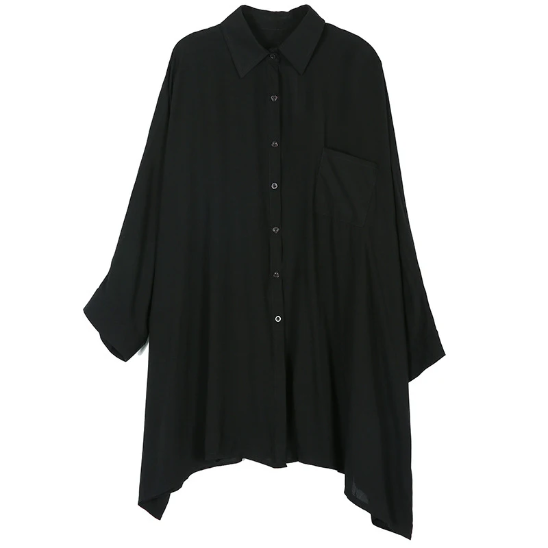 Women Black Split Joint Big Size Blouse Lapel Sleeve Loose Fit Shirt Fashion Spring Summer Long Irregular Ladies Casual Shirts
Women Black Split Joint Big Size Blouse Lapel Sleeve Loose Fit Shirt Fashion Spring Summer Long Irregular Ladies Casual Shirts