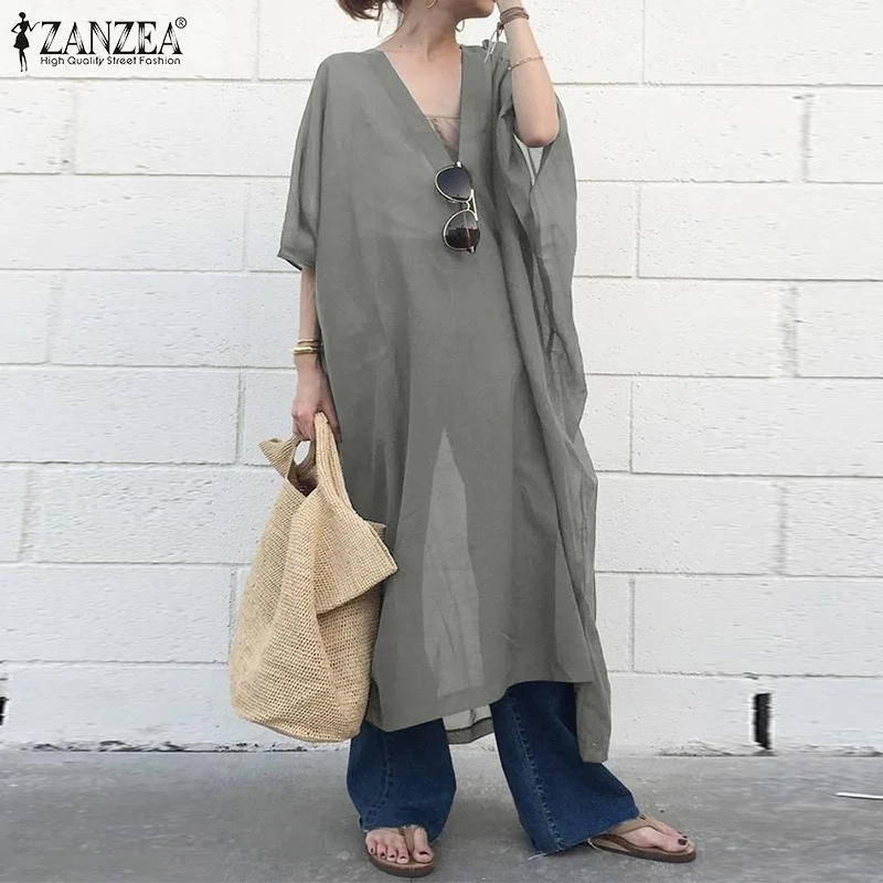 ZANZEA Women V Neck Short Sleeve Blouse Summer Tops Casual Elegant Solid Loose Long Shirt Female Party Blusas Chemise Oversized
ZANZEA Women V Neck Short Sleeve Blouse Summer Tops Casual Elegant Solid Loose Long Shirt Female Party Blusas Chemise Oversized
