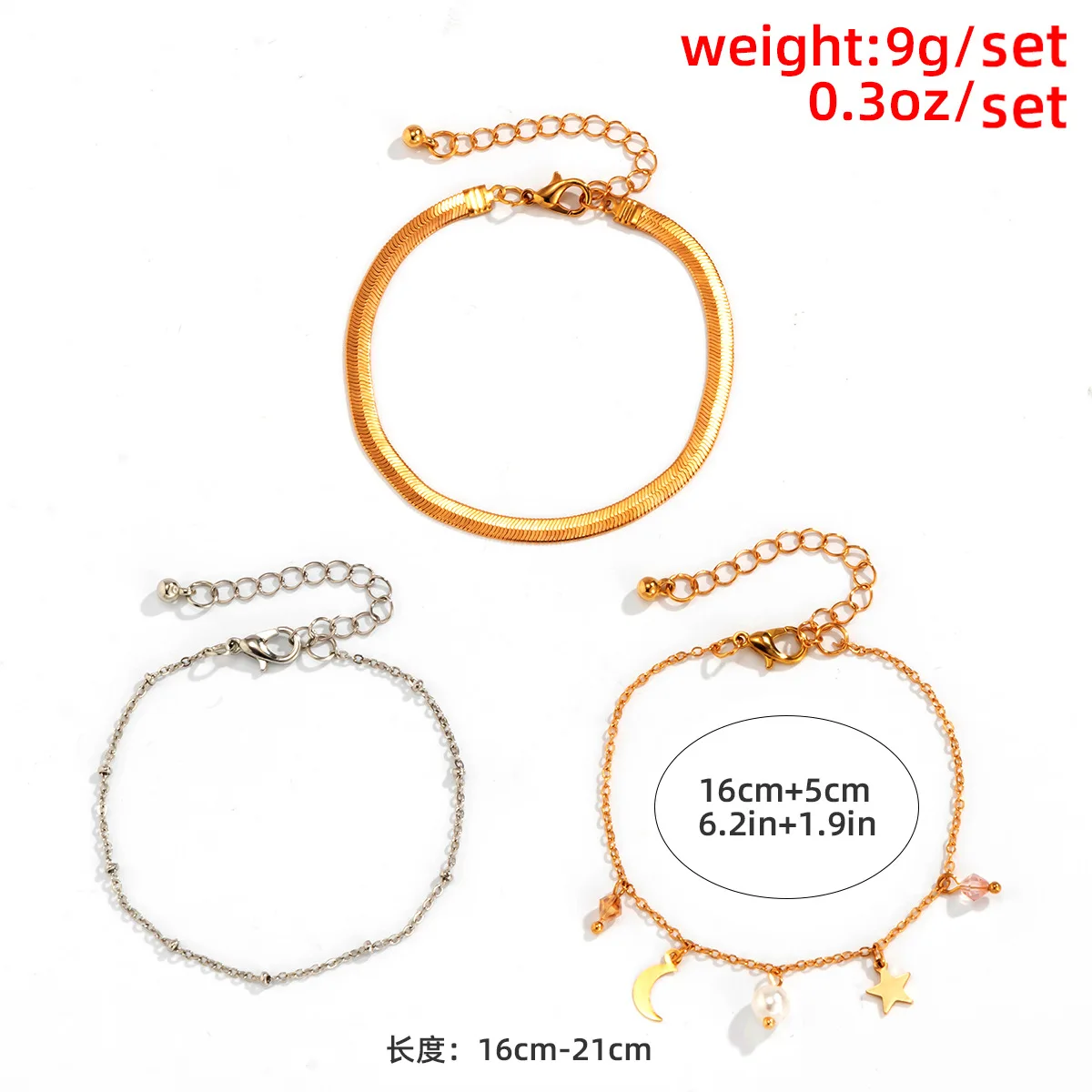 Simple and Fashionable Mixed Color Star and Moon Tag Bracelet Women Temperament Imitation Pearl Flat Snake Bone Wedding Bracelet
Simple and Fashionable Mixed Color Star and Moon Tag Bracelet Women Temperament Imitation Pearl Flat Snake Bone Wedding Bracelet