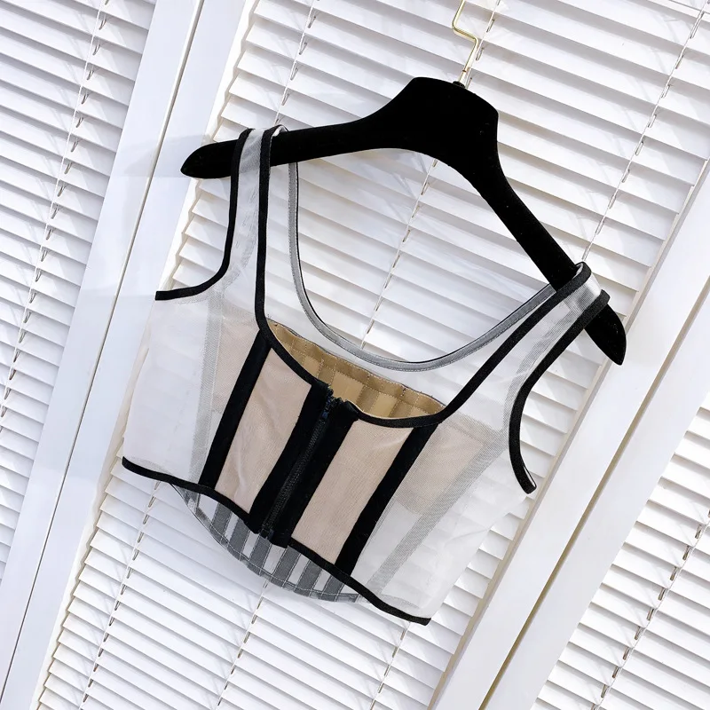 2021 New Fishbone Camisole U-neck Design Waisted Bustier Bra Black and White Contrast Stitching Hollow Mesh Tank Tops y933
2021 New Fishbone Camisole U-neck Design Waisted Bustier Bra Black and White Contrast Stitching Hollow Mesh Tank Tops y933