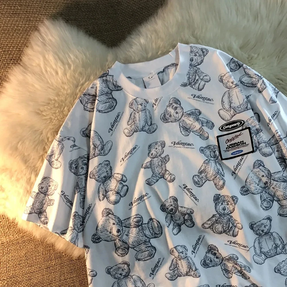 Summer Clothes Bear Short-Sleeved T-shirt Men and Women Fashion Brand Loose Half-sleeved Oversized T-shirt Couples Wear Clothes
Summer Clothes Bear Short-Sleeved T-shirt Men and Women Fashion Brand Loose Half-sleeved Oversized T-shirt Couples Wear Clothes