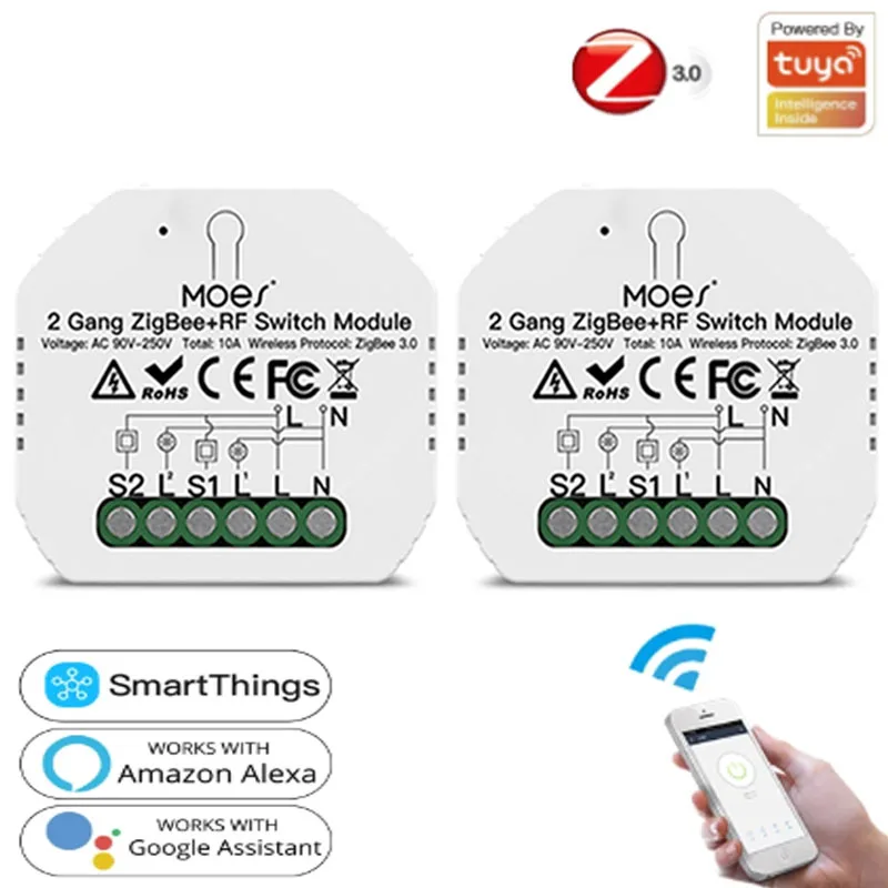 Умный переключатель света Tuya Smart Life APP ZigBee 3 0 релейный модуль 2 группы ZIGBEE + RF работа