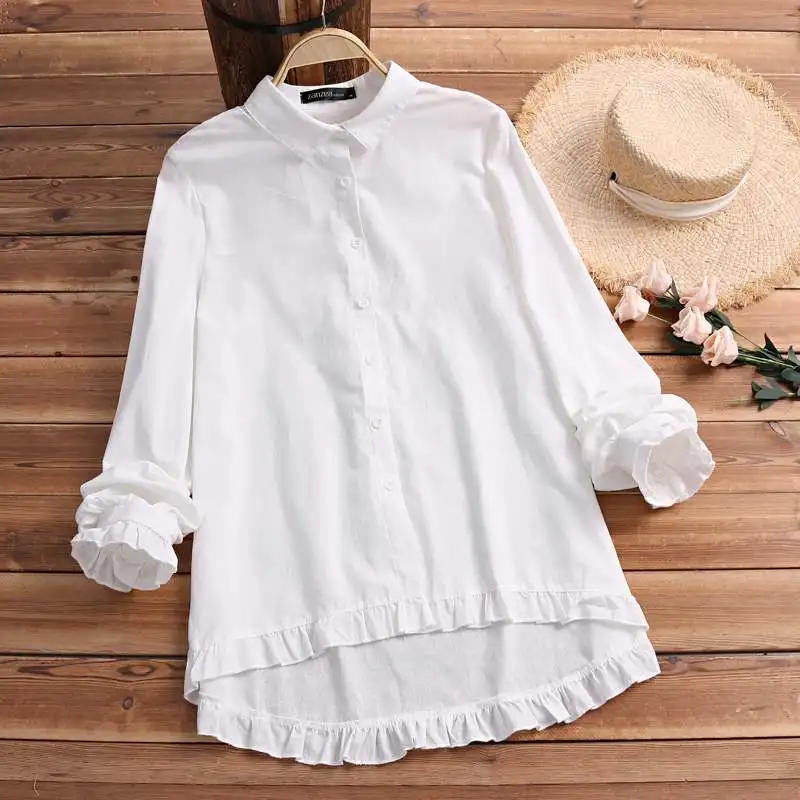 Elegant Ruffle Tops Women's Spring Shirts ZANZEA 2021 Long Sleeve Blusas Female Button Irregular Tunic Solid Chemise
Elegant Ruffle Tops Women's Spring Shirts ZANZEA 2021 Long Sleeve Blusas Female Button Irregular Tunic Solid Chemise